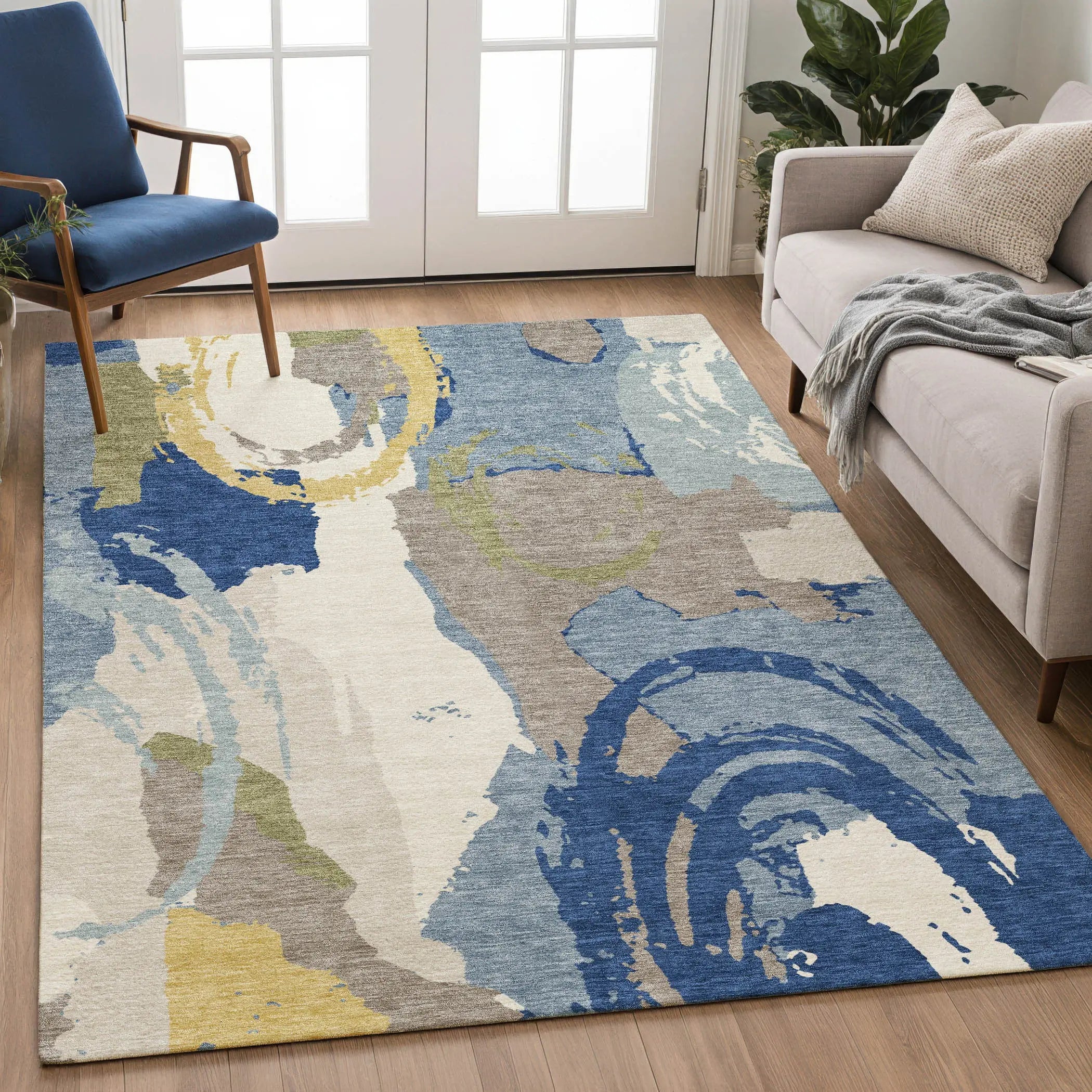 3' X 5' Blue And Green Abstract Washable Indoor Outdoor Area Rug Homeroots Outdoor