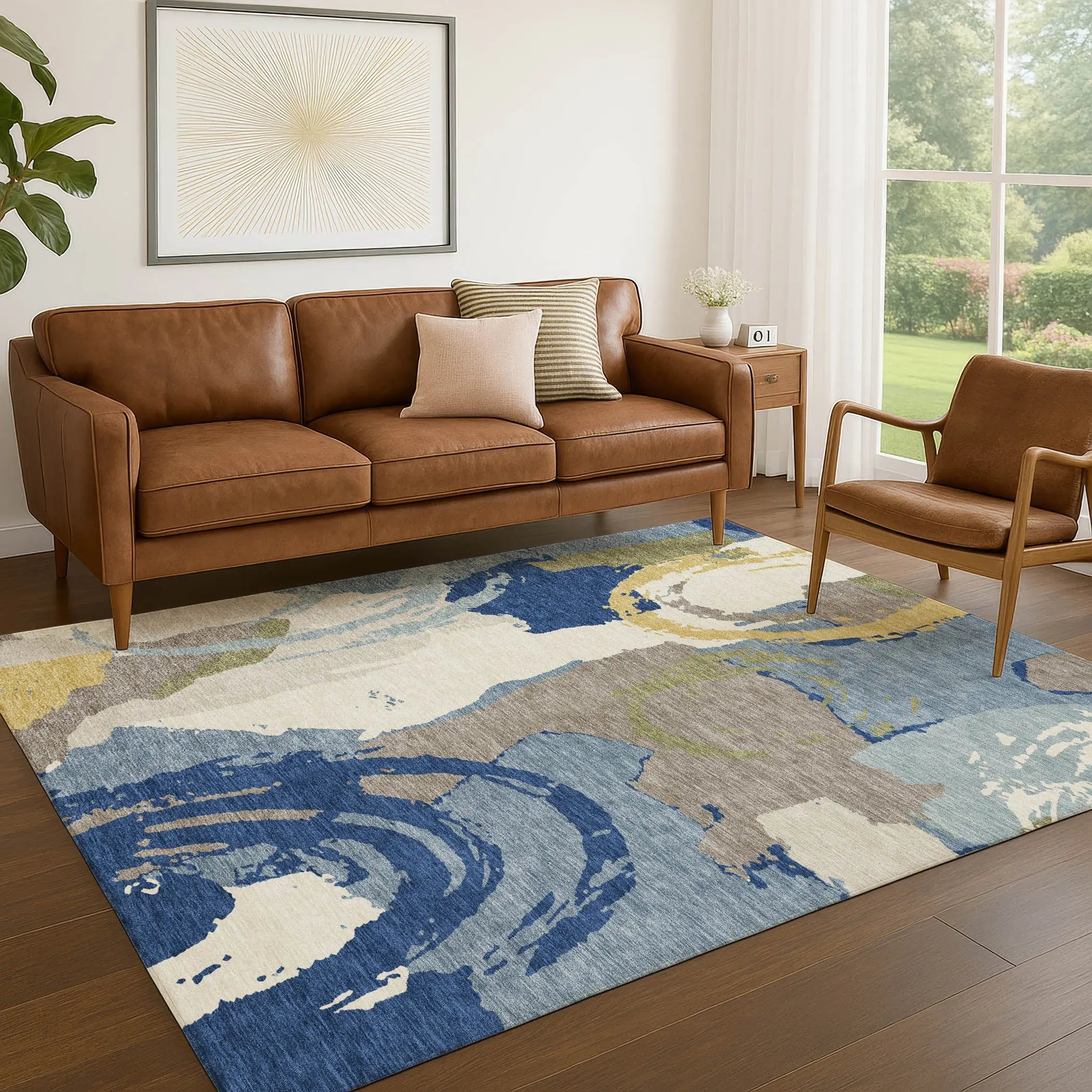 3' X 5' Blue And Green Abstract Washable Indoor Outdoor Area Rug Homeroots Outdoor