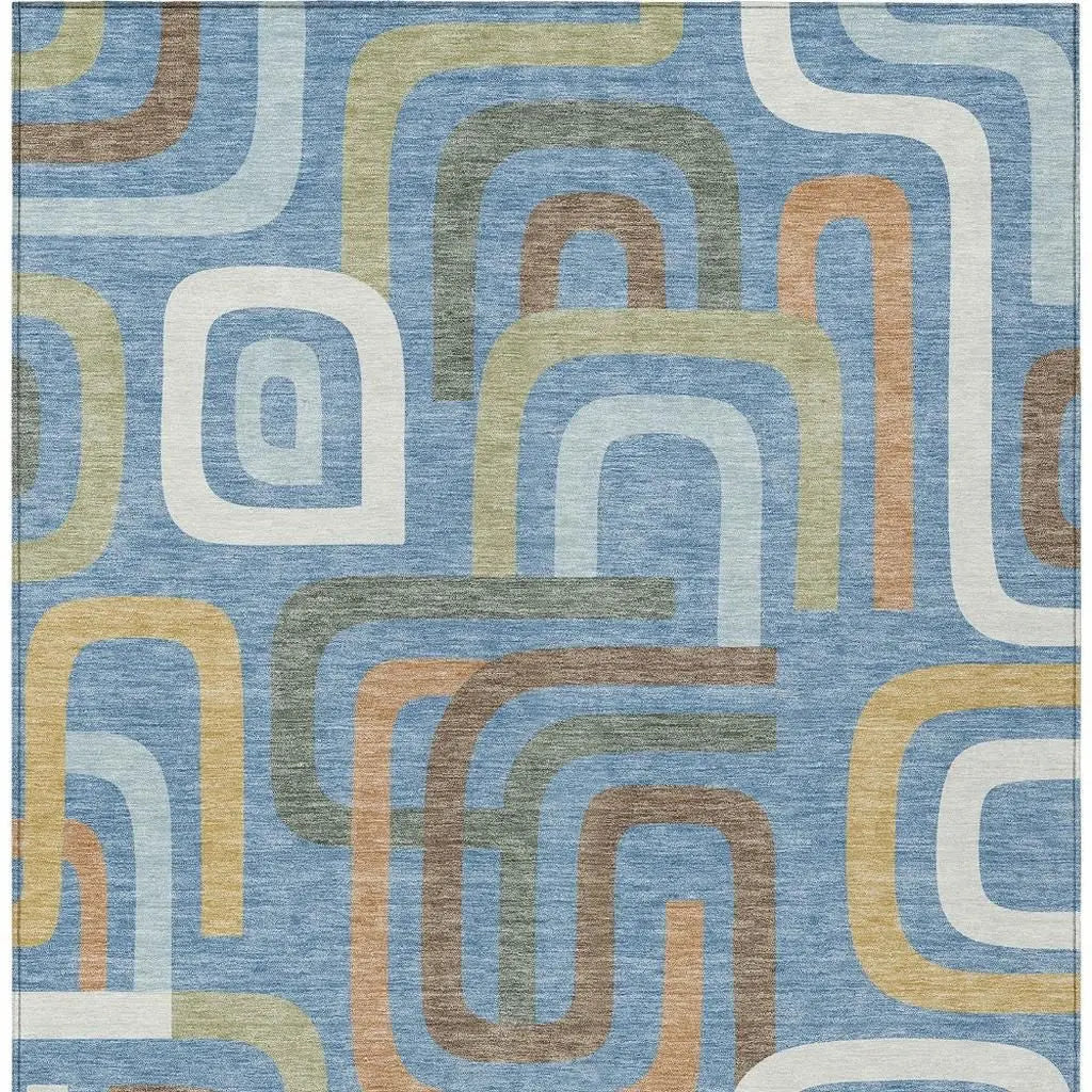 3' X 5' Blue And Green Geometric Washable Indoor Outdoor Area Rug Homeroots Outdoor