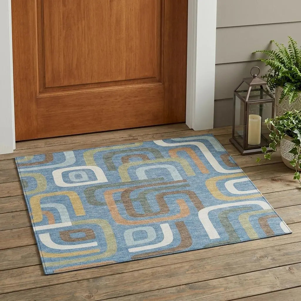 3' X 5' Blue And Green Geometric Washable Indoor Outdoor Area Rug Homeroots Outdoor