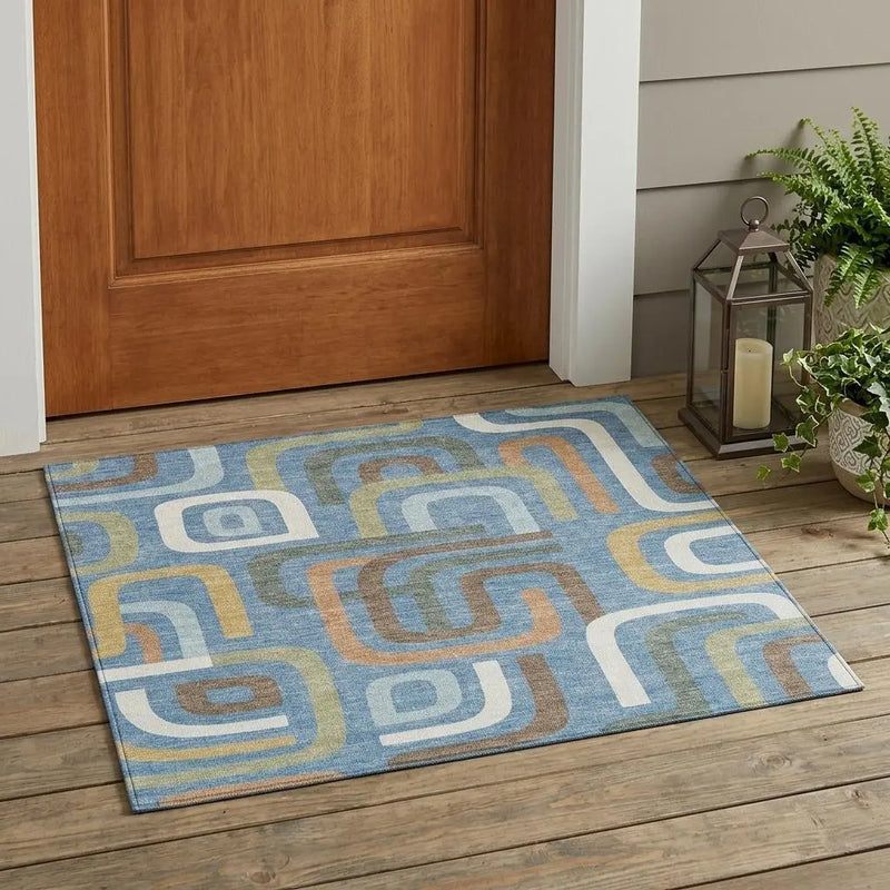 3' X 5' Blue And Green Geometric Washable Indoor Outdoor Area Rug Homeroots Outdoor