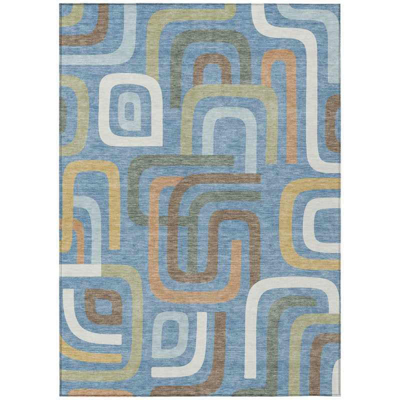 3' X 5' Blue And Green Geometric Washable Indoor Outdoor Area Rug Homeroots Outdoor