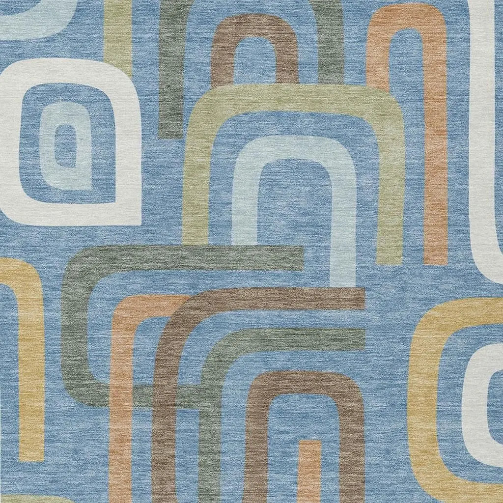 3' X 5' Blue And Green Geometric Washable Indoor Outdoor Area Rug Homeroots Outdoor
