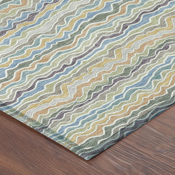 3' X 5' Blue And Green Striped Washable Indoor Outdoor Area Rug Homeroots Outdoor