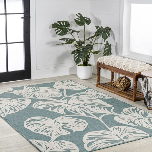 3' X 5' Blue And Ivory Floral Indoor Outdoor Area Rug - GreatEagleInc
