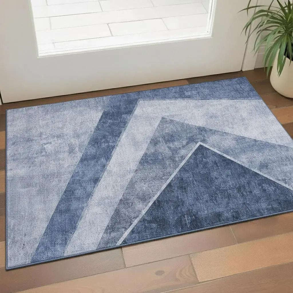 3' X 5' Blue And Ivory Geometric Washable Area Rug With UV Protection Homeroots Home Decor