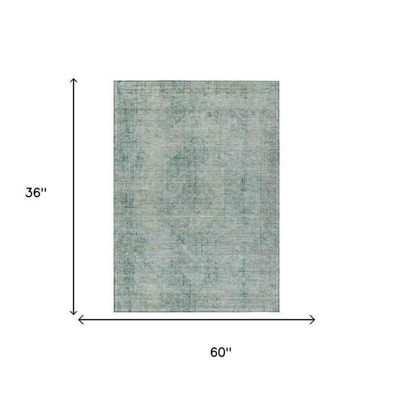 3' X 5' Blue And Ivory Oriental Washable Indoor Outdoor Area Rug Homeroots Outdoor