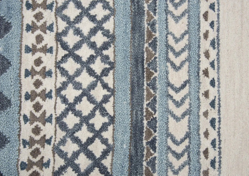 3' X 5' Blue And Ivory Wool Tribal Hand Tufted Area Rug Homeroots Home Decor