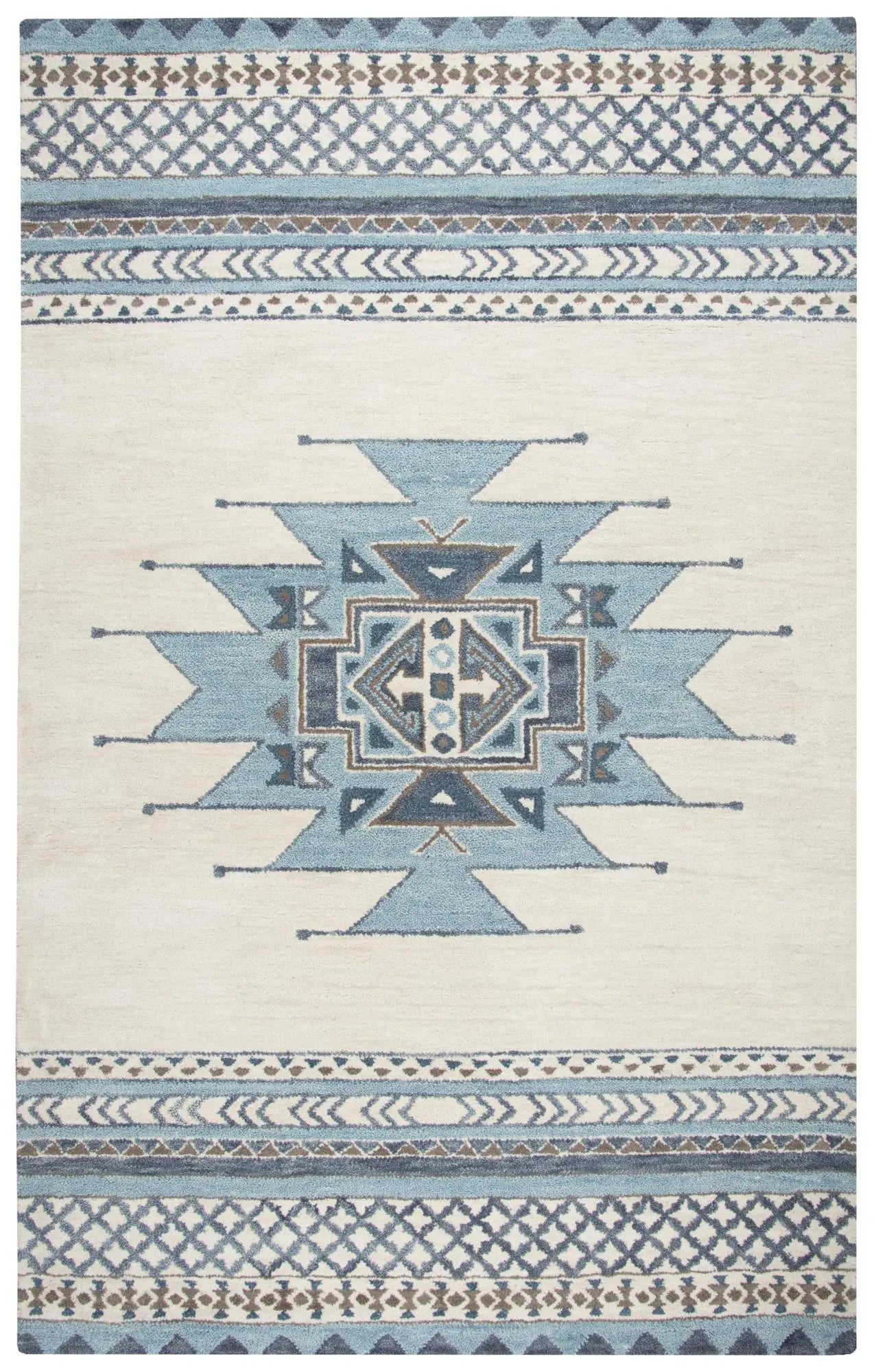 3' X 5' Blue And Ivory Wool Tribal Hand Tufted Area Rug Homeroots Home Decor