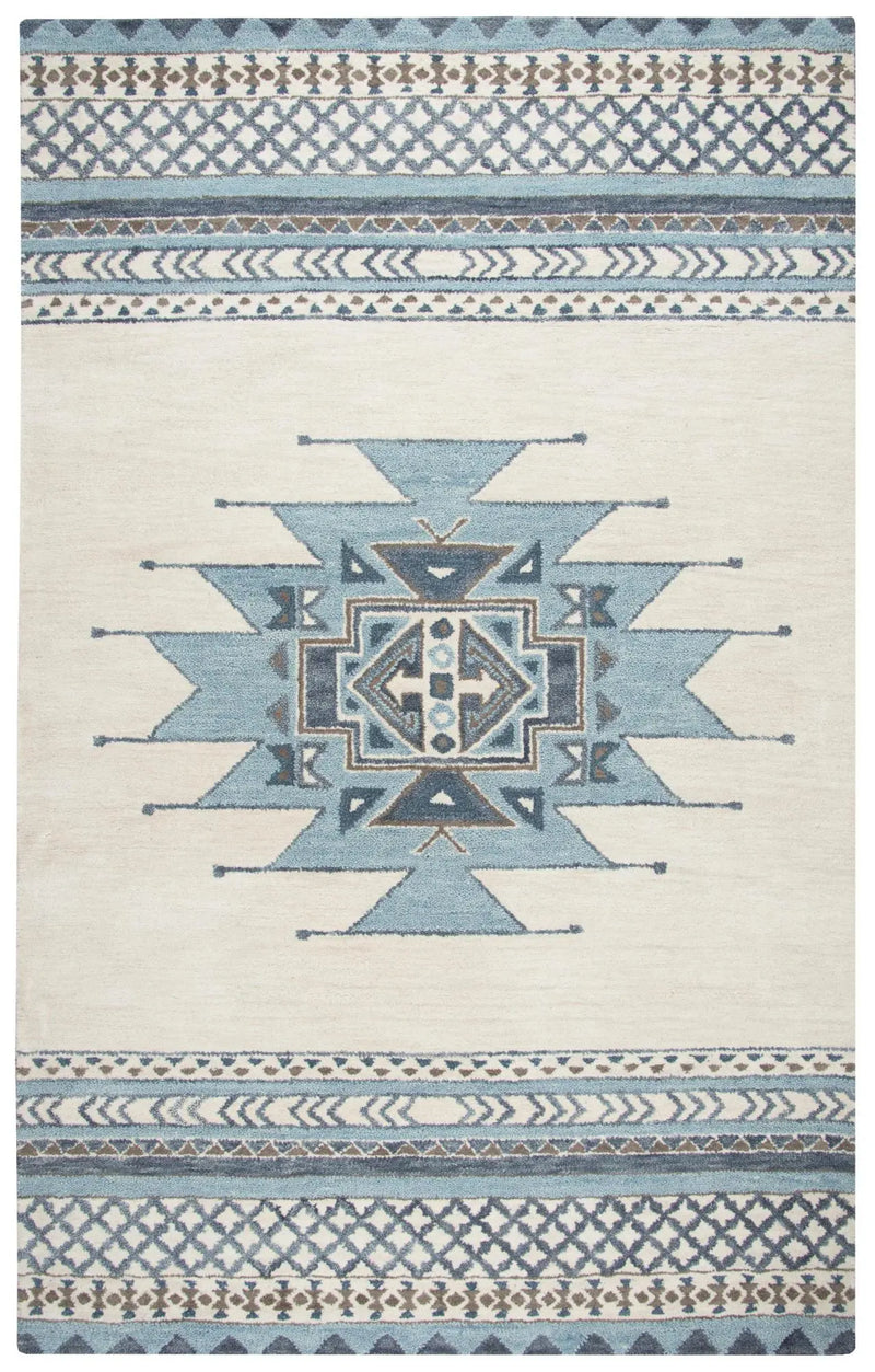 3' X 5' Blue And Ivory Wool Tribal Hand Tufted Area Rug Homeroots Home Decor