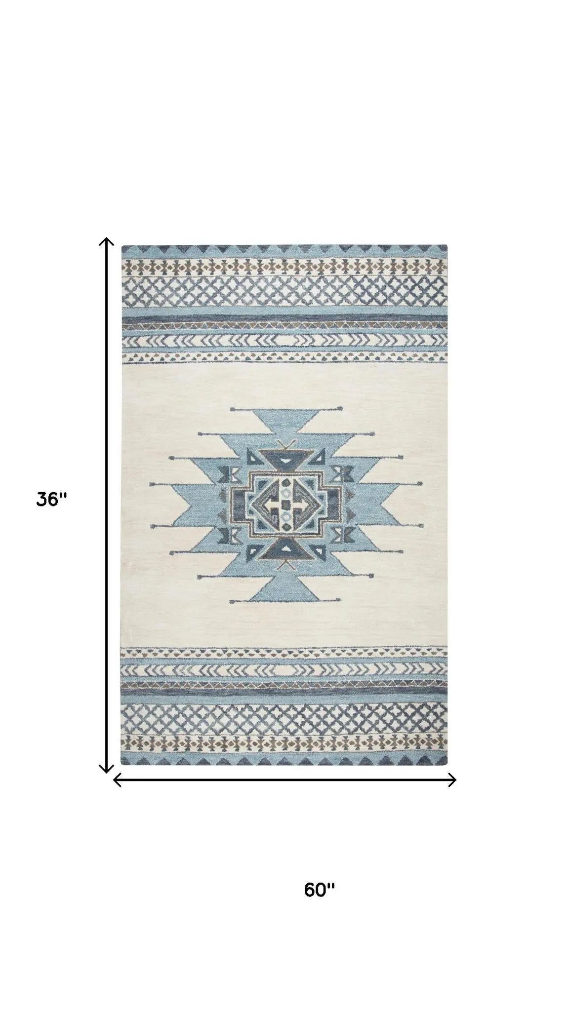 3' X 5' Blue And Ivory Wool Tribal Hand Tufted Area Rug Homeroots Home Decor