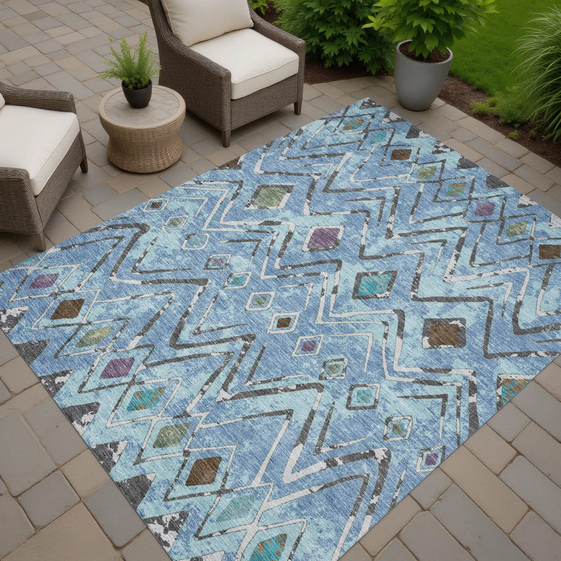 3' X 5' Blue And Khaki Geometric Washable Indoor Outdoor Area Rug Homeroots Outdoor