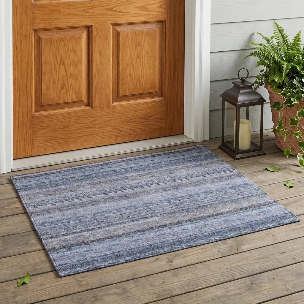 3' X 5' Blue And Lilac Striped Washable Indoor Outdoor Area Rug Homeroots Outdoor