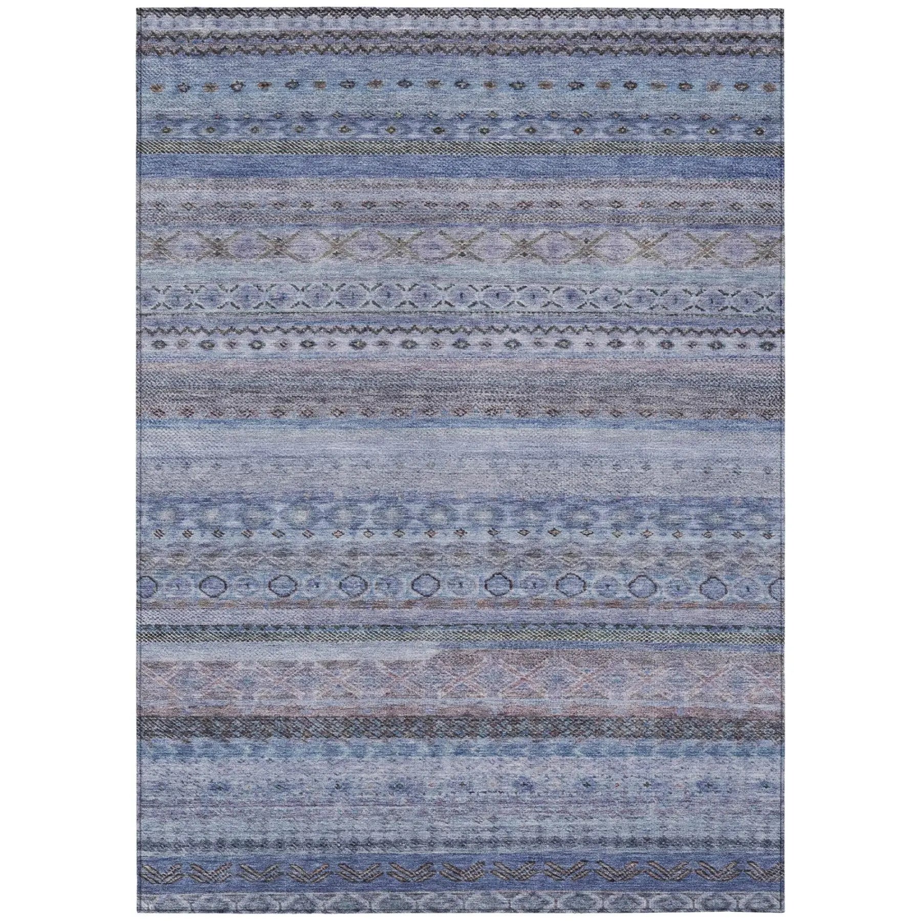 3' X 5' Blue And Lilac Striped Washable Indoor Outdoor Area Rug Homeroots Outdoor
