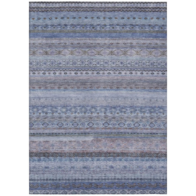3' X 5' Blue And Lilac Striped Washable Indoor Outdoor Area Rug Homeroots Outdoor