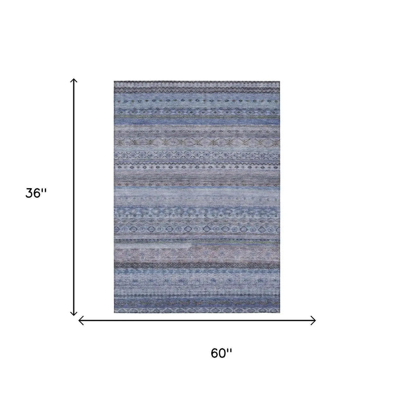 3' X 5' Blue And Lilac Striped Washable Indoor Outdoor Area Rug Homeroots Outdoor