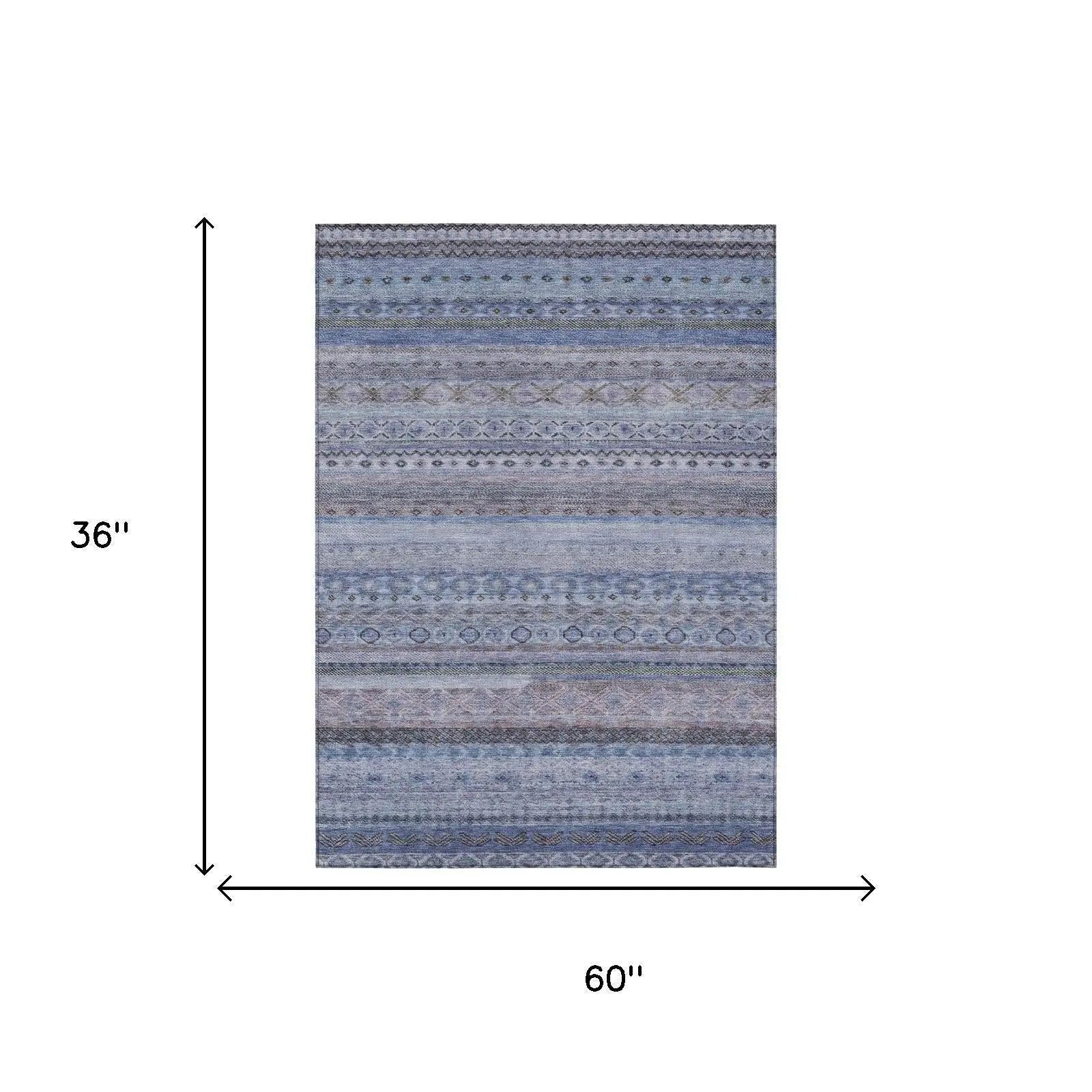 3' X 5' Blue And Lilac Striped Washable Indoor Outdoor Area Rug Homeroots Outdoor