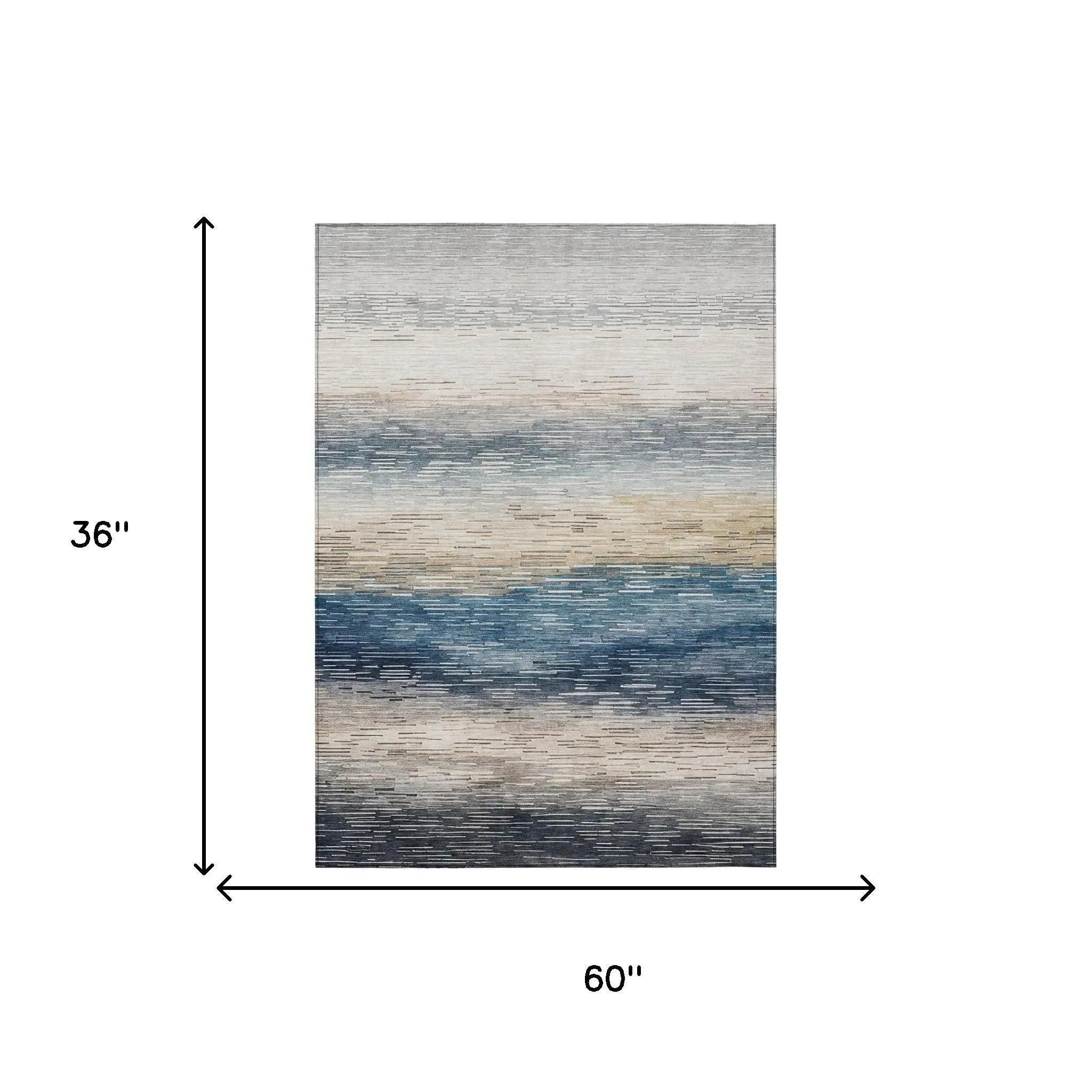 3' X 5' Blue And Linen Striped Washable Indoor Outdoor Area Rug Homeroots Outdoor