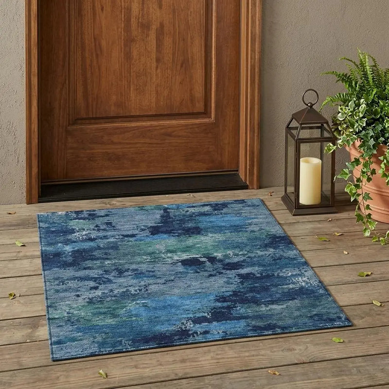 3' X 5' Blue And Navy Blue Abstract Washable Indoor Outdoor Area Rug Homeroots Outdoor