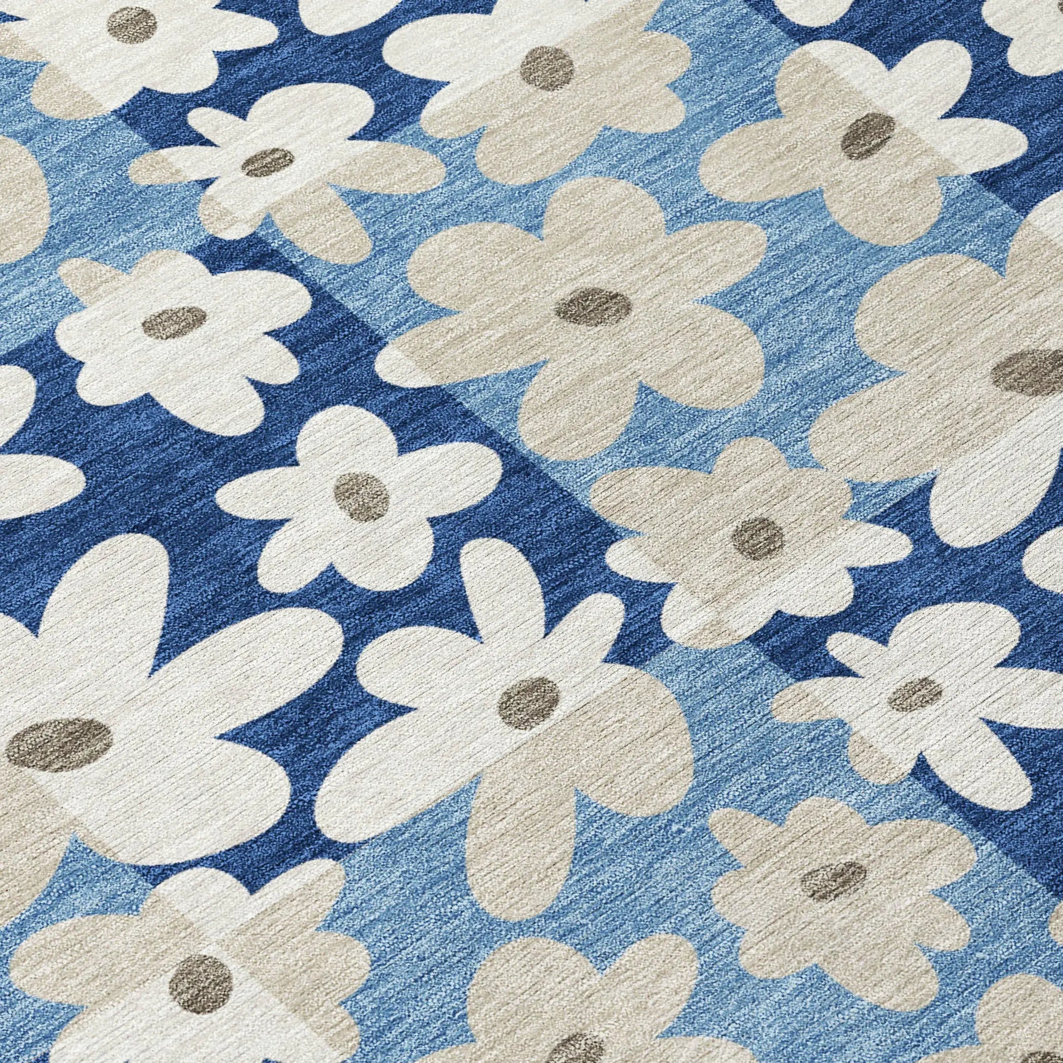 3' X 5' Blue And Navy Blue Floral Washable Indoor Outdoor Area Rug Homeroots Outdoor