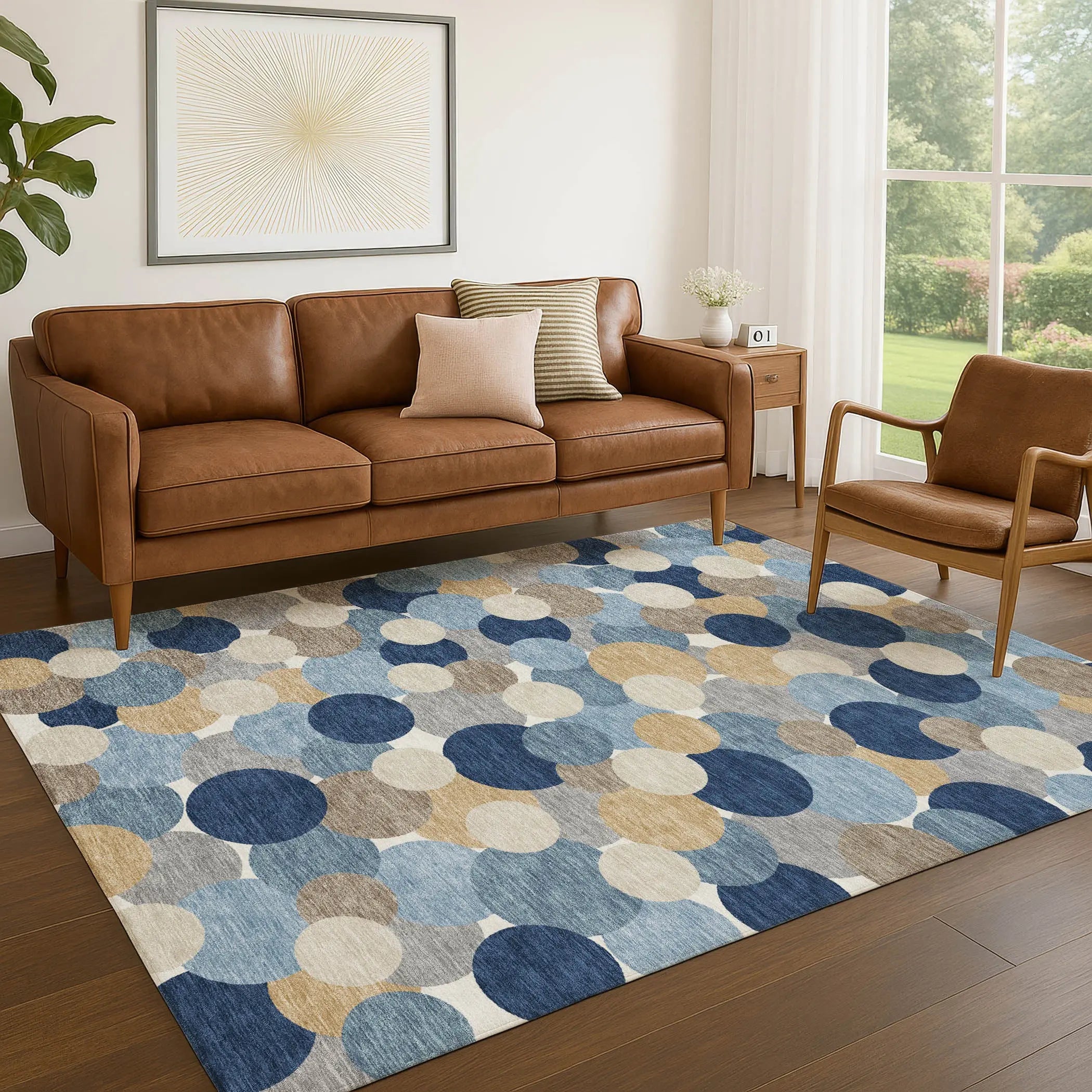 3' X 5' Blue And Navy Blue Geometric Washable Indoor Outdoor Area Rug Homeroots Outdoor