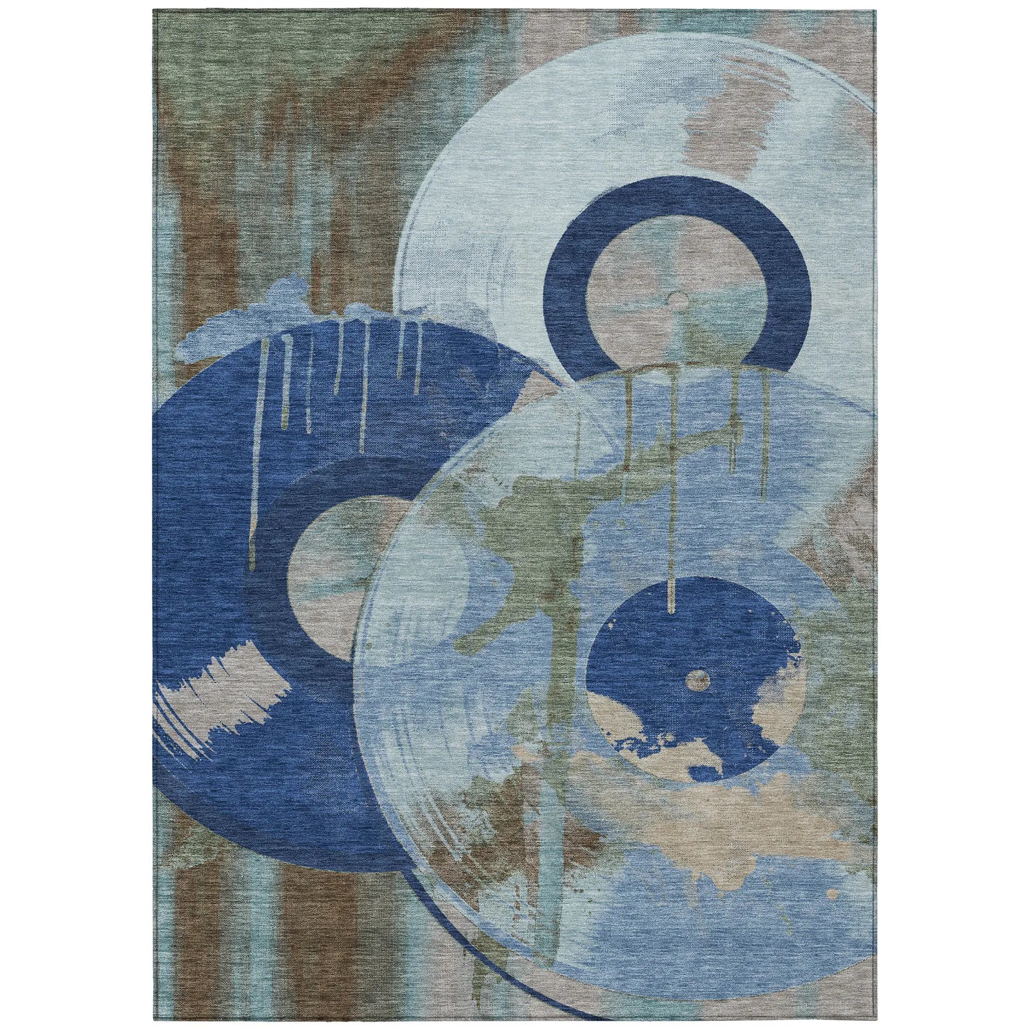 3' X 5' Blue And Navy Blue Geometric Washable Indoor Outdoor Area Rug Homeroots Outdoor