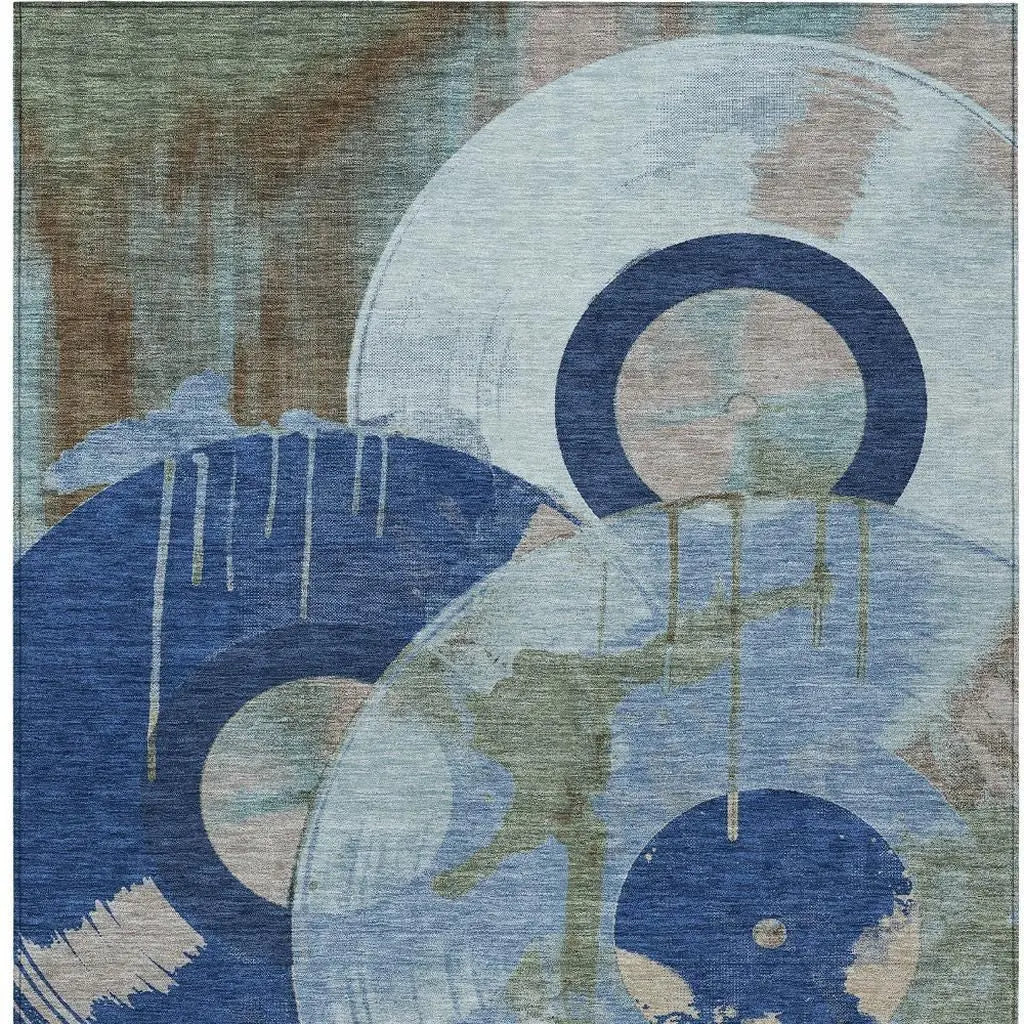 3' X 5' Blue And Navy Blue Geometric Washable Indoor Outdoor Area Rug Homeroots Outdoor