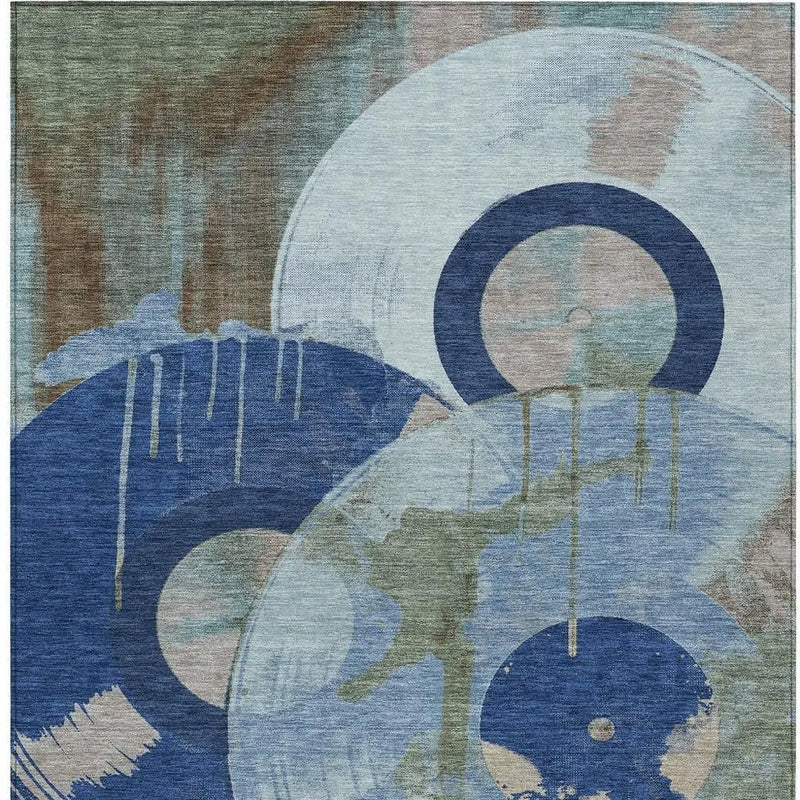 3' X 5' Blue And Navy Blue Geometric Washable Indoor Outdoor Area Rug Homeroots Outdoor
