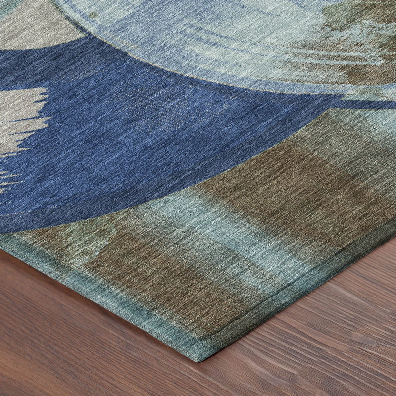 3' X 5' Blue And Navy Blue Geometric Washable Indoor Outdoor Area Rug Homeroots Outdoor
