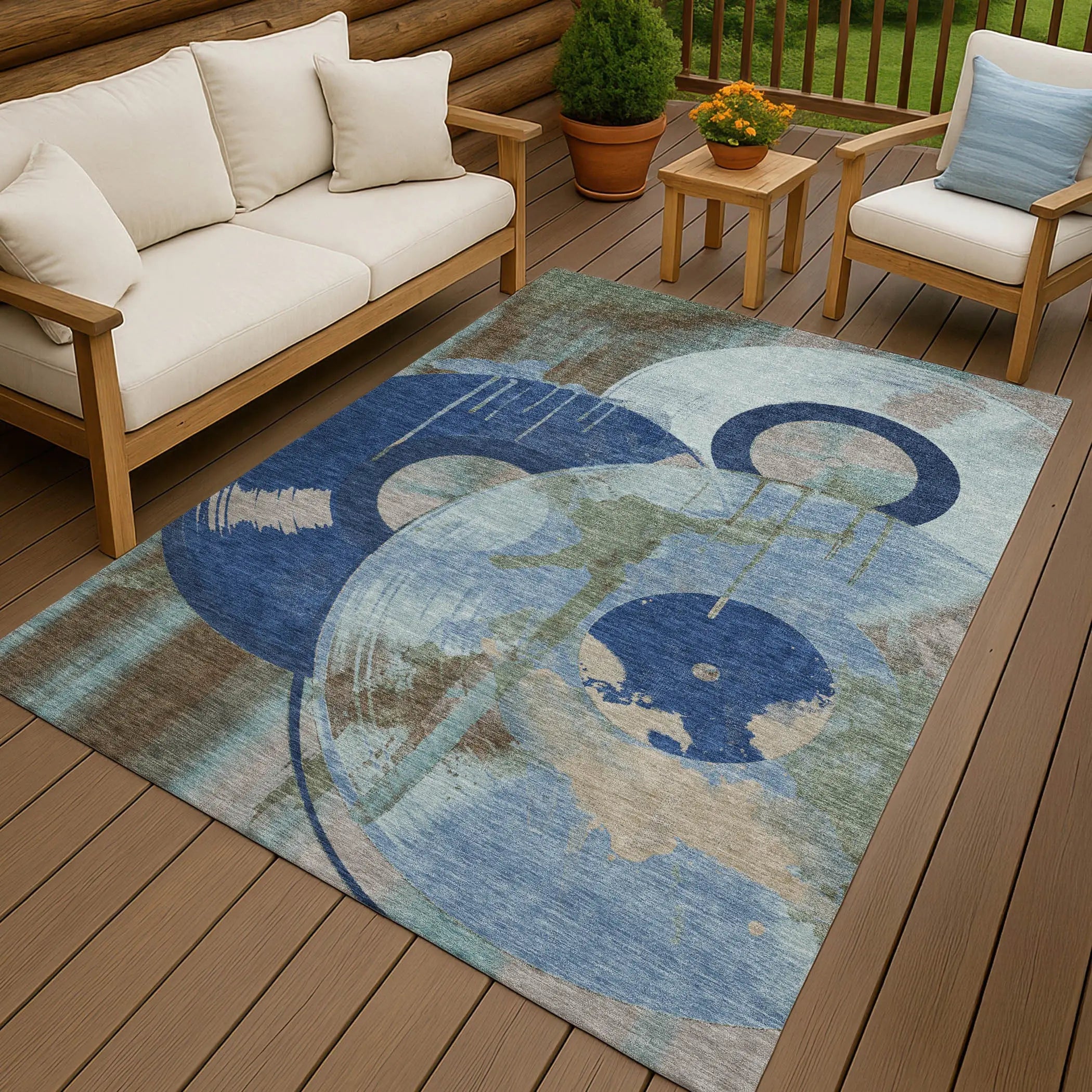 3' X 5' Blue And Navy Blue Geometric Washable Indoor Outdoor Area Rug Homeroots Outdoor