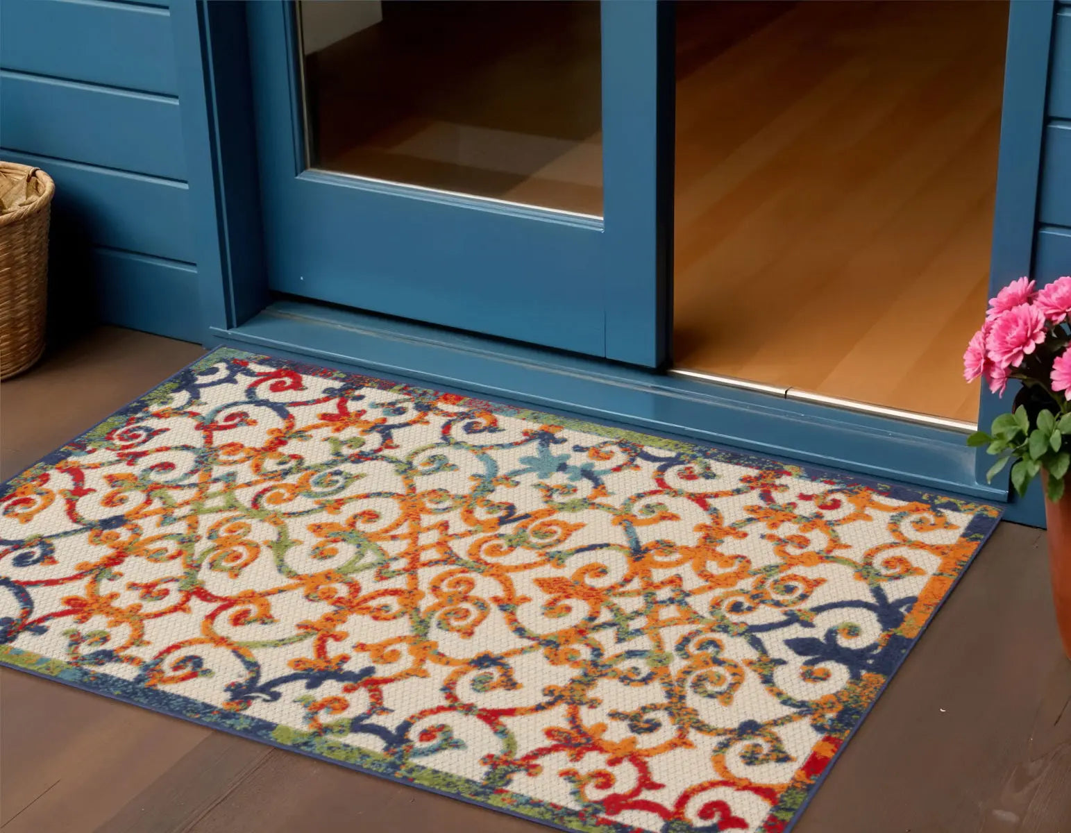 3' X 5' Blue And Orange Indoor Outdoor Area Rug Homeroots Outdoor