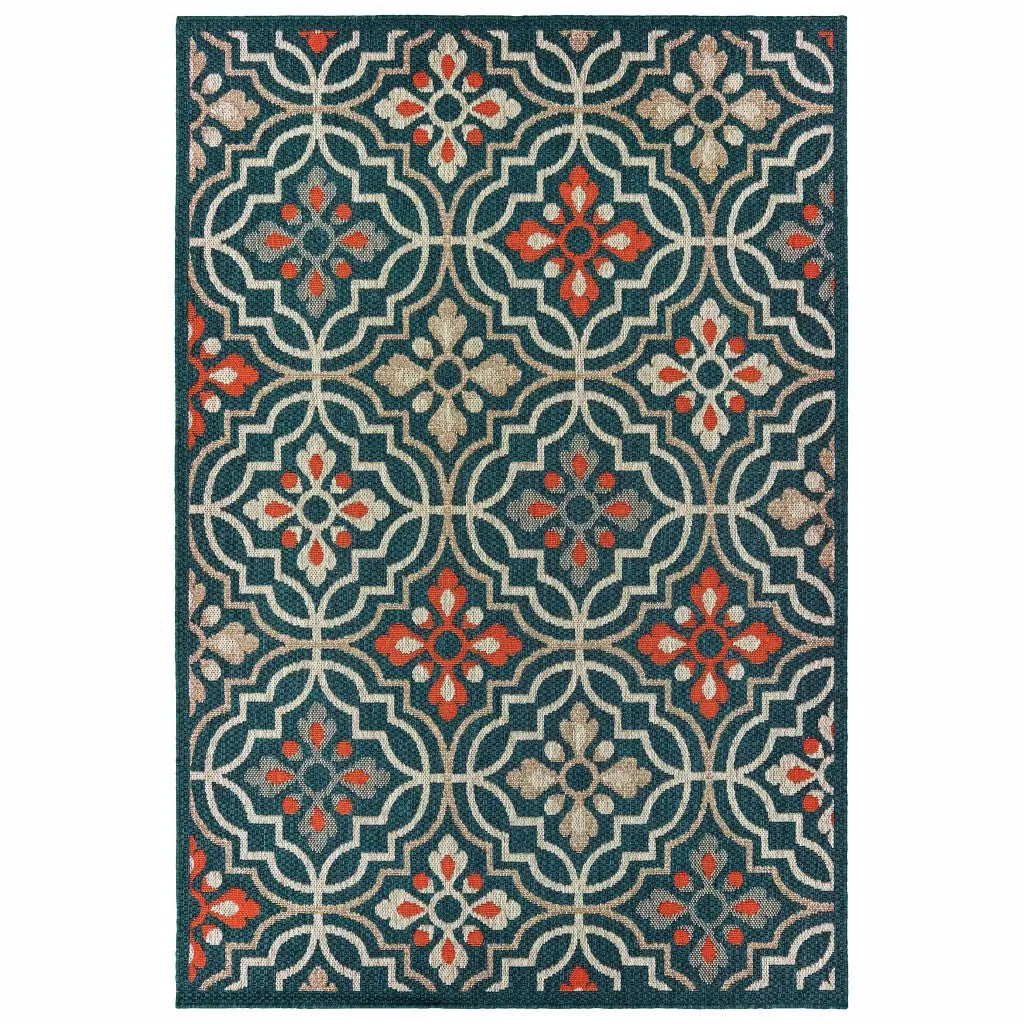 3' X 5' Blue And Orange Moroccan Indoor Outdoor Area Rug Homeroots Outdoor