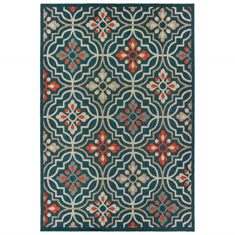 3' X 5' Blue And Orange Moroccan Indoor Outdoor Area Rug Homeroots Outdoor