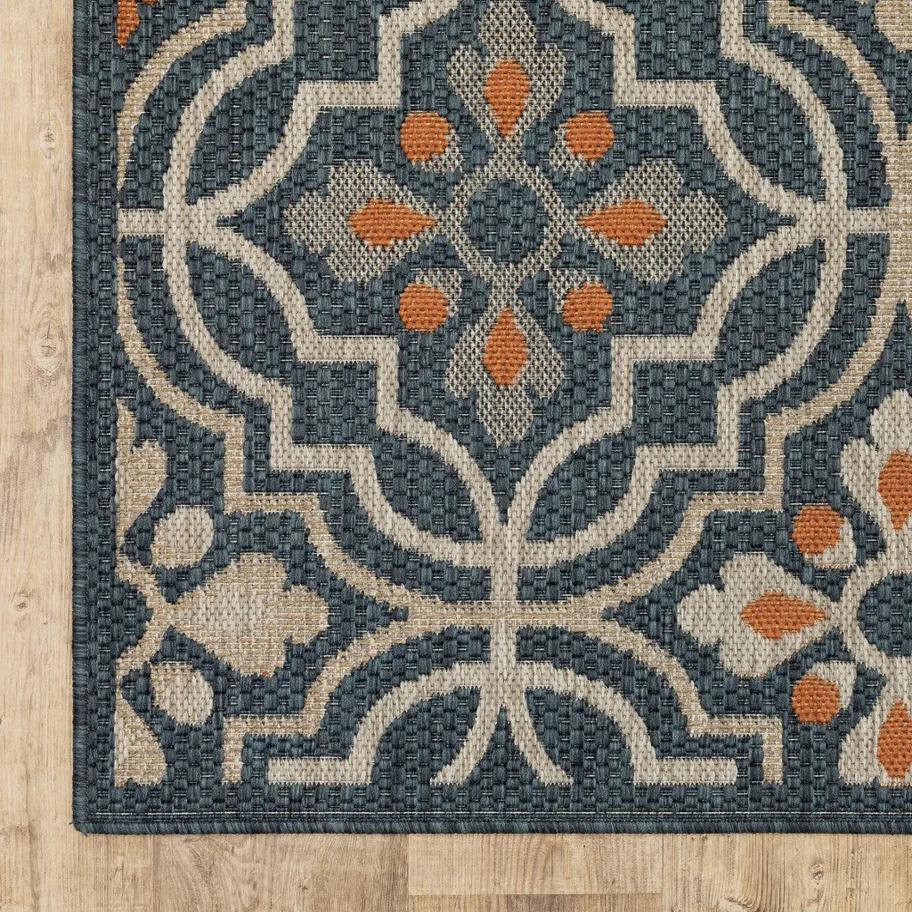 3' X 5' Blue And Orange Moroccan Indoor Outdoor Area Rug Homeroots Outdoor