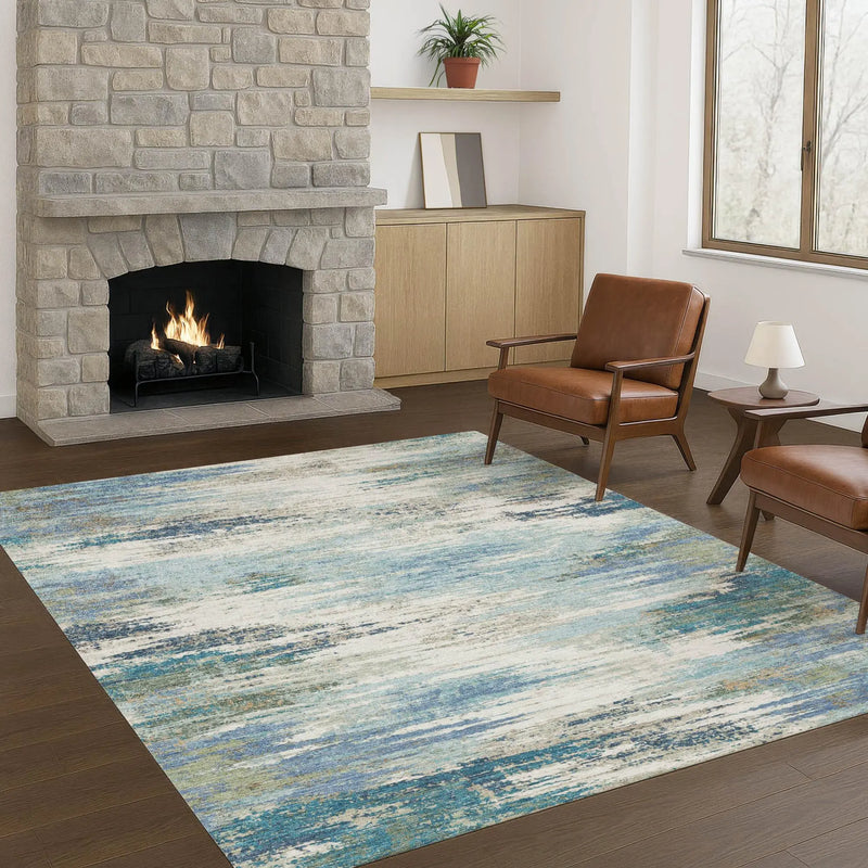 3' X 5' Blue And Pewter Abstract Washable Indoor Outdoor Area Rug Homeroots Outdoor