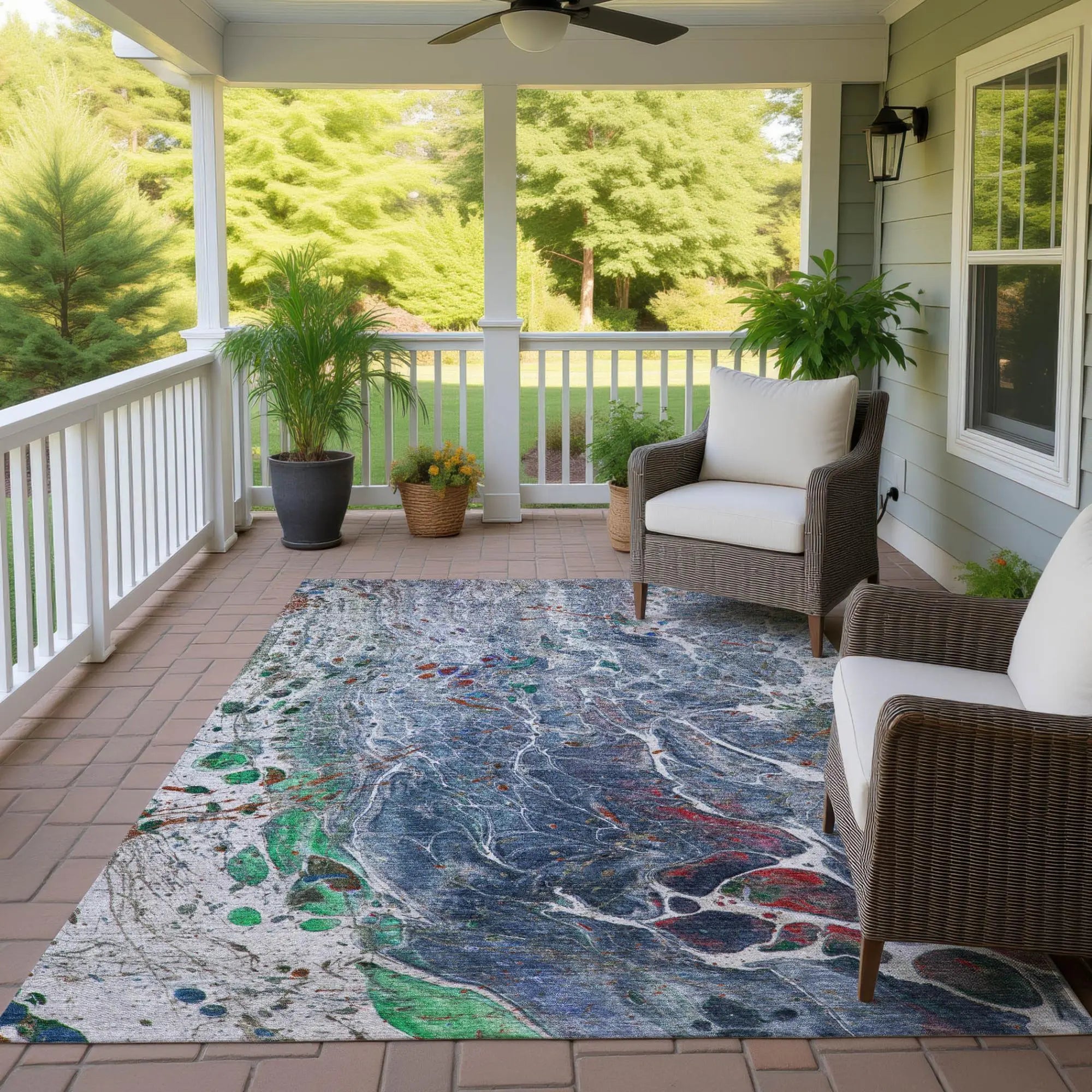 3' X 5' Blue And Pewter Abstract Washable Indoor Outdoor Area Rug Homeroots Outdoor