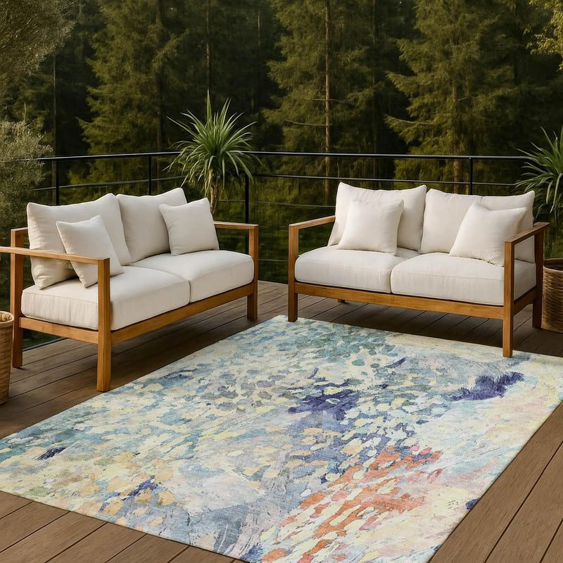 3' X 5' Blue And Pewter Abstract Washable Indoor Outdoor Area Rug Homeroots Outdoor