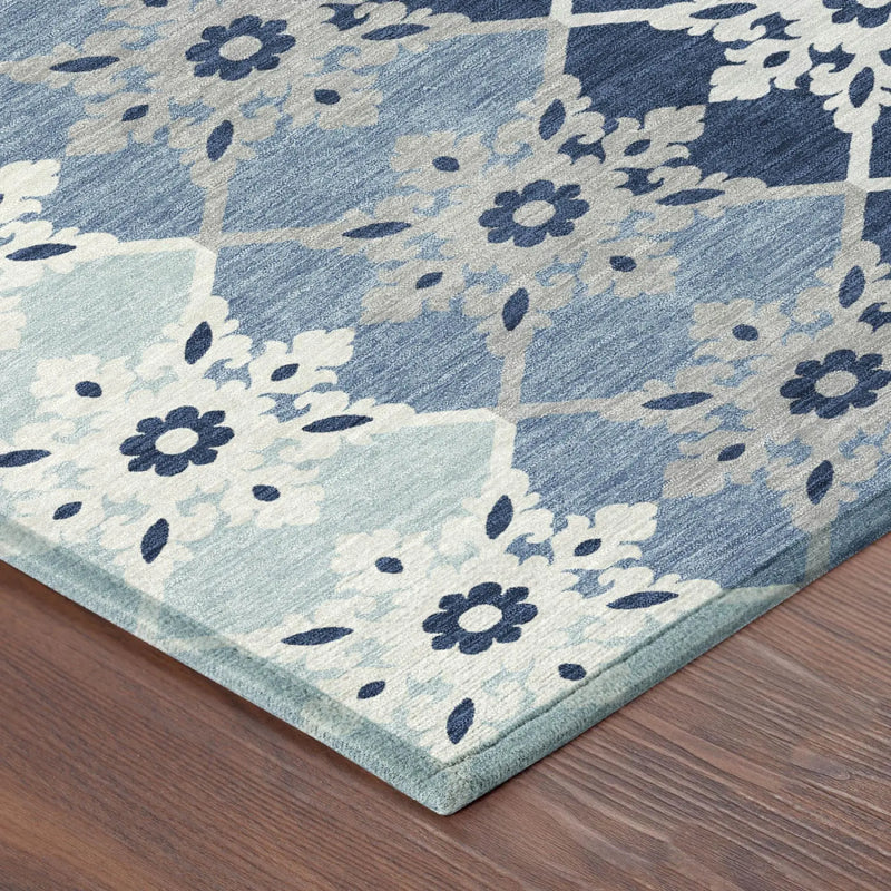 3' X 5' Blue And Pewter Floral Medallion Washable Indoor Outdoor Area Rug Homeroots Outdoor