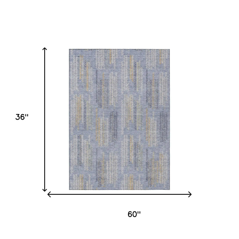 3' X 5' Blue And Silver Abstract Washable Indoor Outdoor Area Rug Homeroots Outdoor