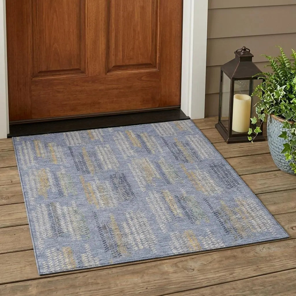 3' X 5' Blue And Silver Abstract Washable Indoor Outdoor Area Rug Homeroots Outdoor
