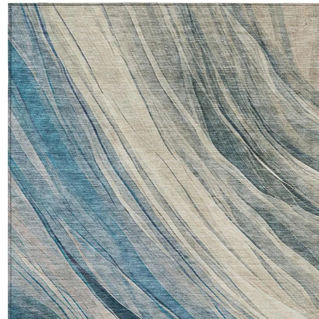 3' X 5' Blue And Silver Abstract Washable Indoor Outdoor Area Rug Homeroots Outdoor