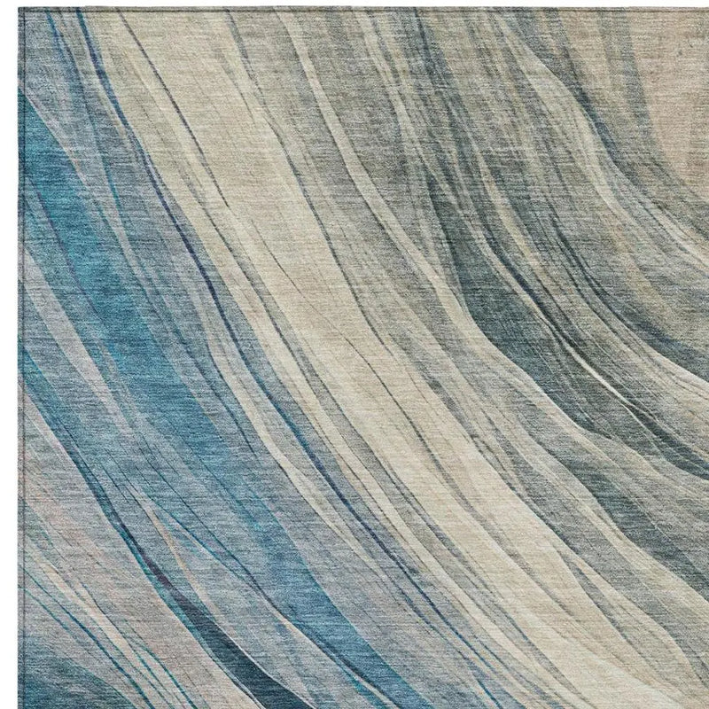 3' X 5' Blue And Silver Abstract Washable Indoor Outdoor Area Rug Homeroots Outdoor