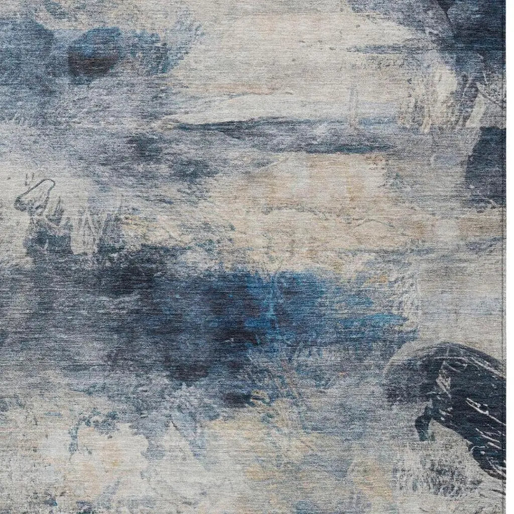 3' X 5' Blue And Silver Abstract Washable Indoor Outdoor Area Rug Homeroots Outdoor