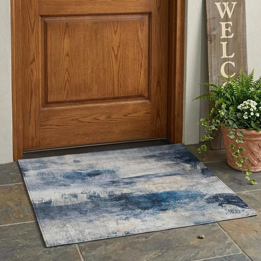 3' X 5' Blue And Silver Abstract Washable Indoor Outdoor Area Rug Homeroots Outdoor