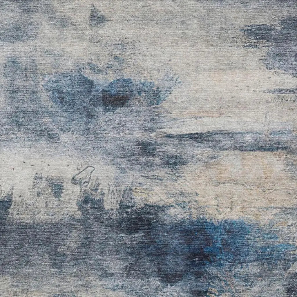 3' X 5' Blue And Silver Abstract Washable Indoor Outdoor Area Rug Homeroots Outdoor