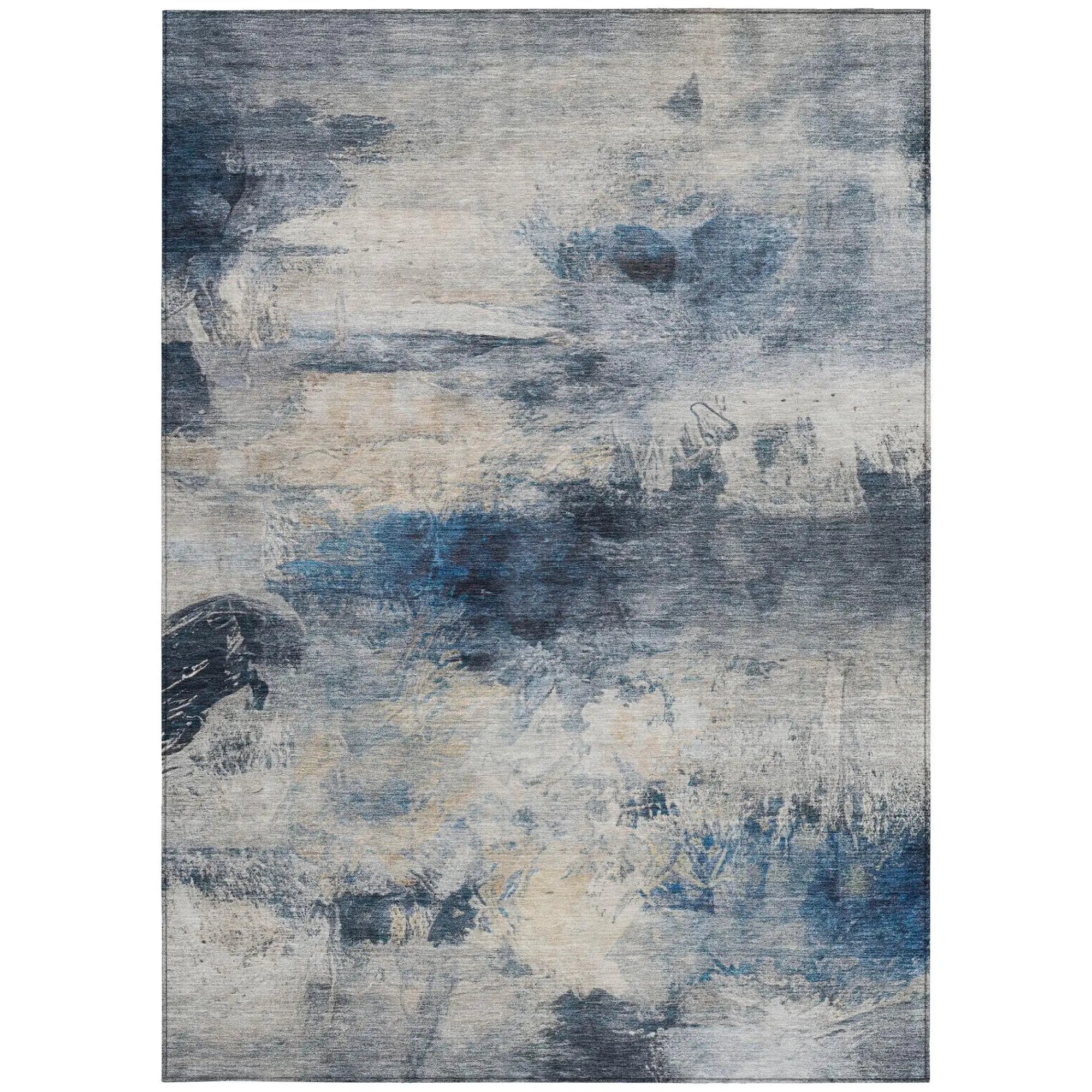 3' X 5' Blue And Silver Abstract Washable Indoor Outdoor Area Rug Homeroots Outdoor