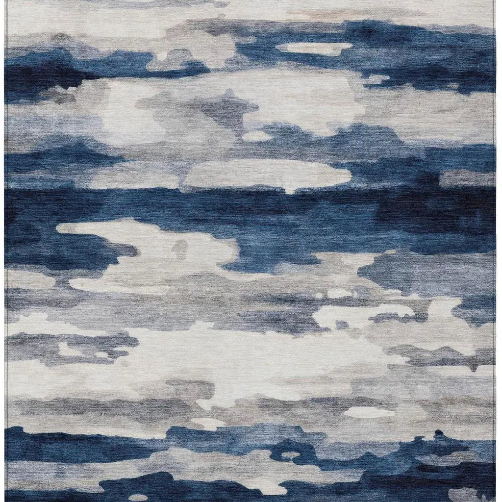 3' X 5' Blue And Silver Abstract Washable Indoor Outdoor Area Rug Homeroots Outdoor