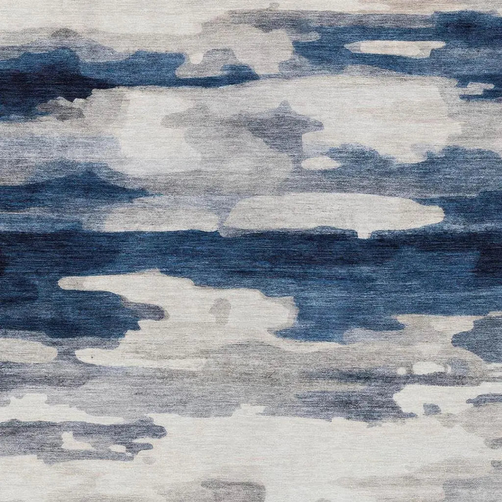 3' X 5' Blue And Silver Abstract Washable Indoor Outdoor Area Rug Homeroots Outdoor