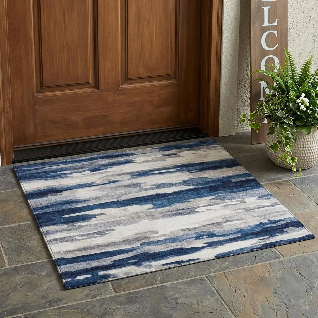 3' X 5' Blue And Silver Abstract Washable Indoor Outdoor Area Rug Homeroots Outdoor