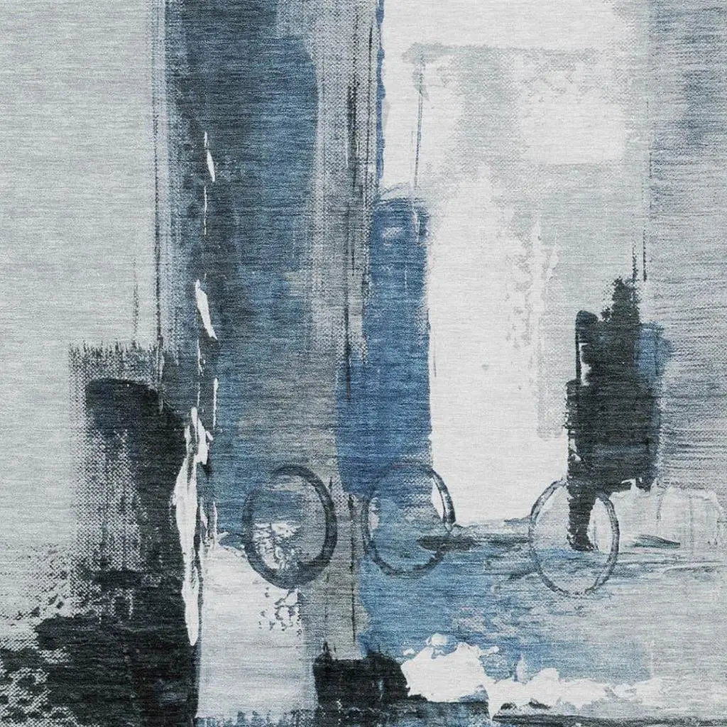 3' X 5' Blue And Silver Abstract Washable Indoor Outdoor Area Rug Homeroots Outdoor